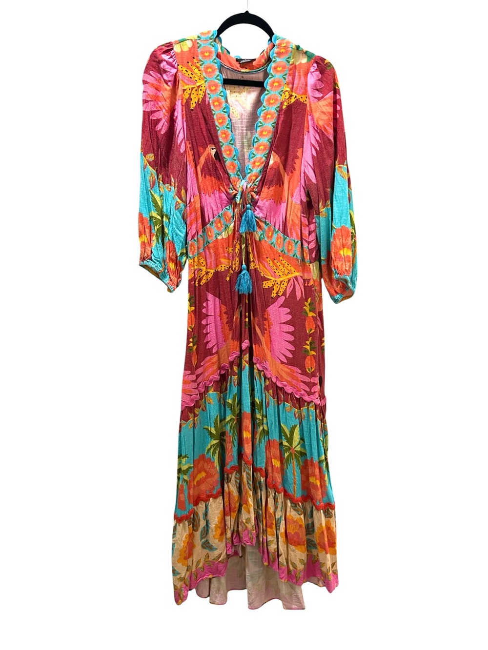FARM RIO Anthropologie Colorful Tropical Long Sleeve Maxi Dress - Picture 6 of 7